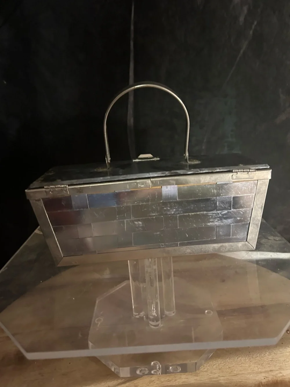 Silver Mosaic Metal Handbag Accent Box - Picture 3 of 3